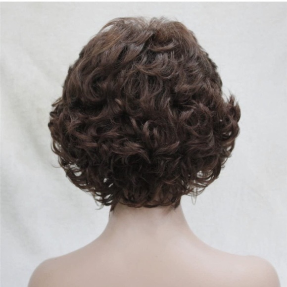 Dark Brown Short Curly Wavy Wig - Picture 3 of 5